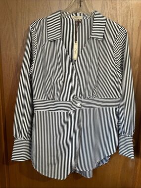 Striped Black and White Wrap Blouse - CeCe